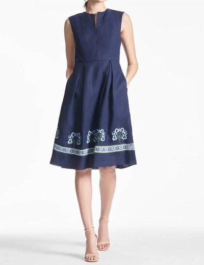 Sachin & Babi Christina Pleated Embroidered Midi Dress In Blue