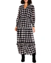 Nic + Zoe Dot Ruffle Smocked Long Sleeve Chiffon Maxi Dress In Black