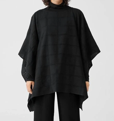 Eileen Fisher Wool Gauze Grid Poncho In Black