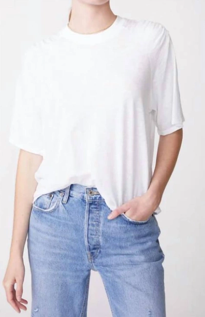 STATESIDE SLUB JERSEY SHIRRED SHORT SLEEVE TEE IN WHITE