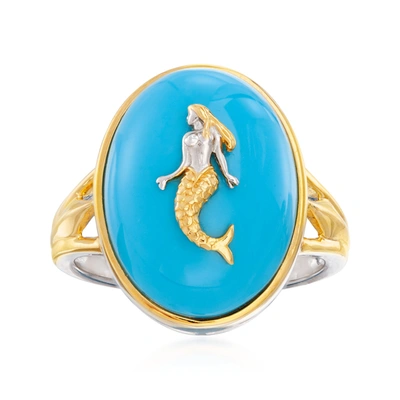Ross-simons Turquoise Mermaid Ring In Sterling Silver And 18kt Gold Over Sterling In Blue