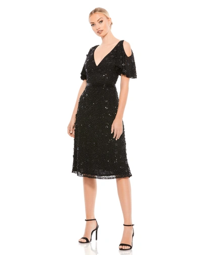 Mac Duggal Embellished Cold Shoulder Cocktail Dress In Black