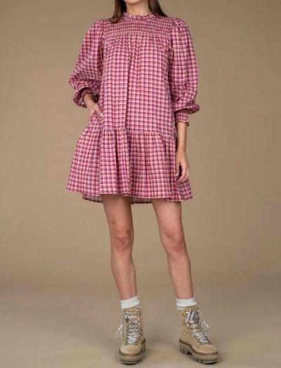 Olivia James The Label Lucy Dress In Big Sky Plaid In Pink