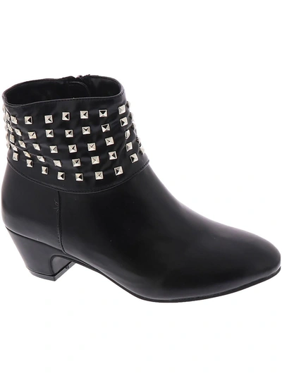 Masseys Presley Womens Faux Leather Studded Ankle Boots In Black