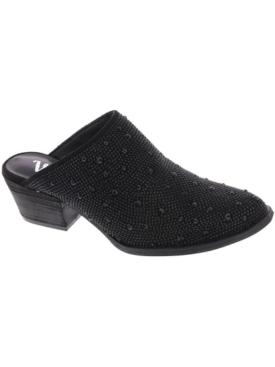 Very G Zeena Womens Rhinestone Slip-on Mules In Black