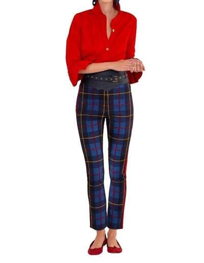 Gretchen Scott Pull On Pant - Plaidly Cooper In Blue Plaid