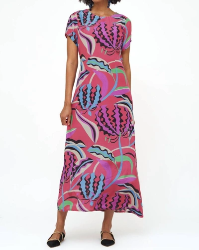 Oliphant Short Sleeve Shift Maxi Dress In Fergana Rhubarb In Multi