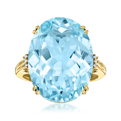 Ross-simons Sky Blue Topaz Cocktail Ring With Diamond Accents In 14kt Yellow Gold In White