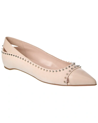 Christian Louboutin Duvettina Spikes Suede & Leather Flat In Beige