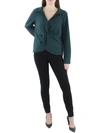 Calvin Klein Petites Womens Collared Twist Front Blouse In Green