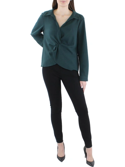 Calvin Klein Petites Womens Collared Twist Front Blouse In Green