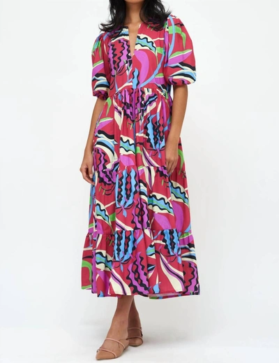 Oliphant Puff Sleeve Maxi Dress In Rhubarb Fergana In Multi