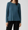 Eileen Fisher Long Sleeve Crewneck Top In Green