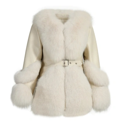 Wanan Touch Emily White Leather And Fur Jacket In Neutral