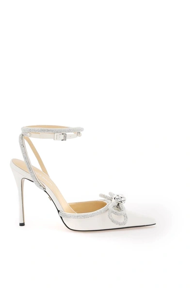 Mach E Mach Satin Pumps With Crystals In Bianco