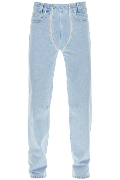 Gmbh Double Zip Straight Cotton Denim Jeans In Light Blue