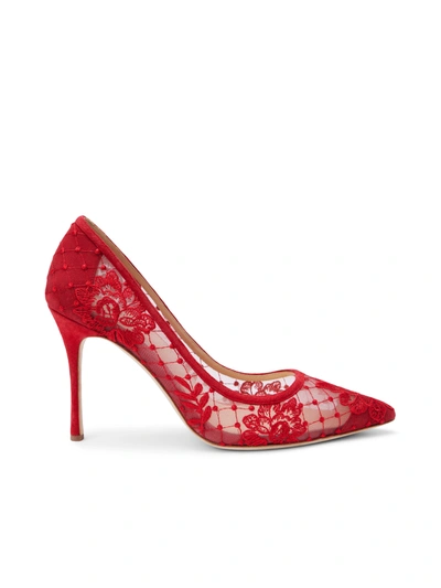 L Agence Anais Lace Pump In Red Lace/suede