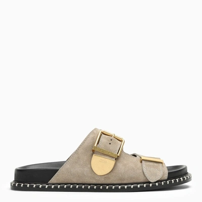 Chloé + Net Sustain Rebecca Whipstiched Suede Slides In Gray
