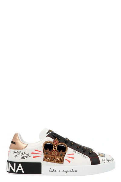 Dolce & Gabbana White Portofino Leather Sneakers In Multicolor