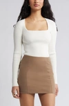 OPEN EDIT OPEN EDIT LUXE SCULPT SQUARE NECK LONG SLEEVE TOP