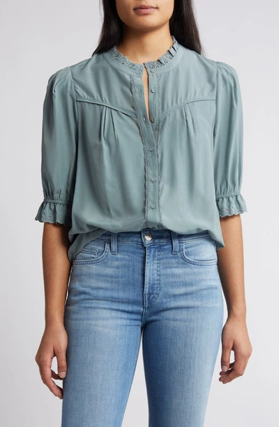 Wit & Wisdom Eyelet Accent Blouse In Dusty Slat