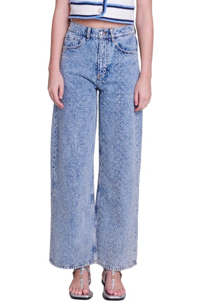 Maje Pokkus Crystal Detail Wide Leg Jeans In Blue