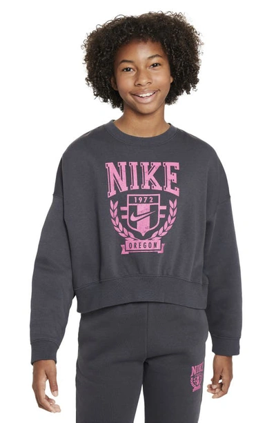 Nike Sportswear Big Kids' (girls') Oversized Fleece Crew-neck Sweatshirt In Grey