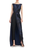 Kay Unger Amal Floral Jacquard Sleeveless Maxi Jumpsuit In Night Blue