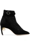 NICHOLAS KIRKWOOD LOLA EMBELLISHED SUEDE AND METALLIC STRETCH-KNIT SOCK BOOTS