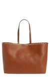 Valentino Garavani Rockstud Grainy Calfskin Tote Bag Woman Almond Uni In Brown