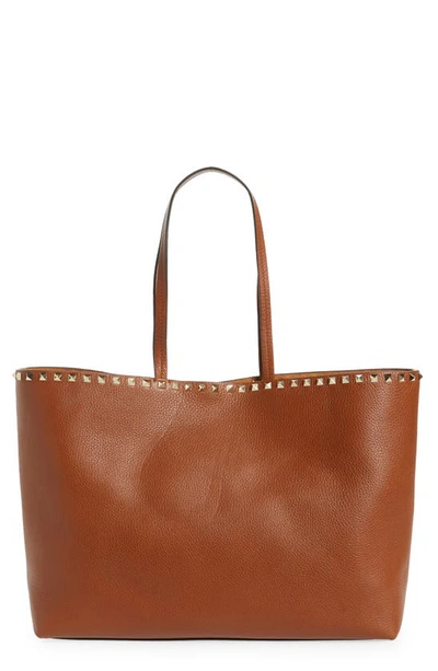 Valentino Garavani Rockstud Leather Tote In Brown