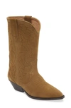 Isabel Marant Duerto Embroidered Suede Cowboy Boots In Taupe