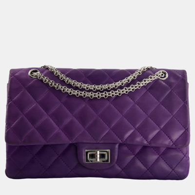 Pre-owned Chanel Purple Jumbo 2.55 Reissue Bag In Lambskin Leather With Silver Hardware