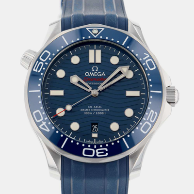 Pre-owned Omega Blue Stainless Steel Seamaster 210.32.42.20.03.001 Automatic Men's Wristwatch 42 Mm