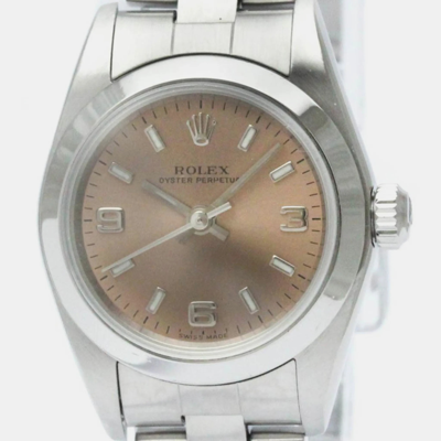 Pre-owned Rolex Orange Stainless Steel Oyster Perpetual 76080 Automatic Women's Wristwatch 24 Mm
