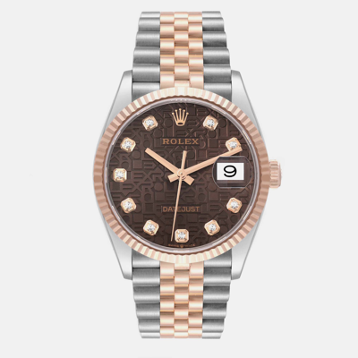 Pre-owned Rolex Datejust Chocolate Anniversary Steel Rose Gold Diamond Mens Watch 126231 In Brown