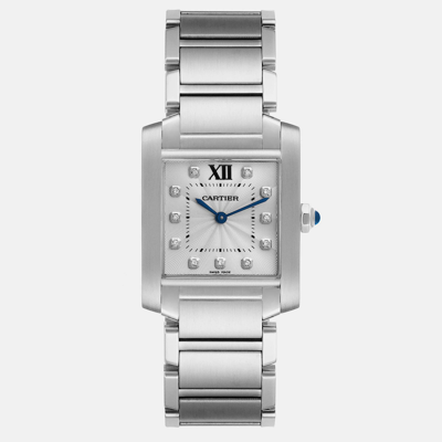 Pre-owned Cartier Tank Francaise Midsize Diamond Steel Ladies Watch We110007 25.0 Mm X 30.0 Mm In Silver