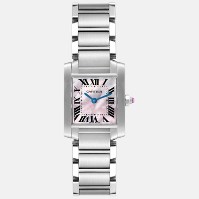 Pre-owned Cartier Tank Francaise Pink Mother Of Pearl Dial Steel Ladies Watch W51028q3 20.0 Mm X 25.0 Mm