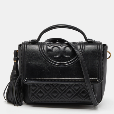 Pre-owned Tory Burch Black Quilted Leather Flap Top Handle Bag