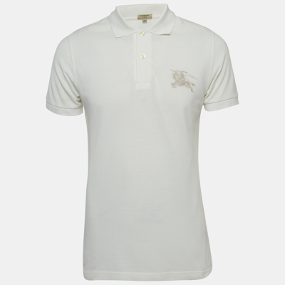 Pre-owned Burberry White Logo Embroidered Cotton Pique Slim Fit Polo T-shirt S