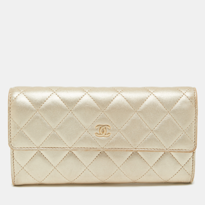 Pre-owned Chanel Gold Quilted Leather Classic Long Wallet
