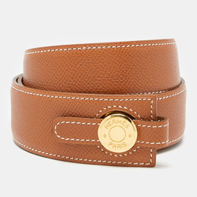 Pre-owned Hermes Gold Epsom Leather Clou De Selle Belt 95cm In Brown