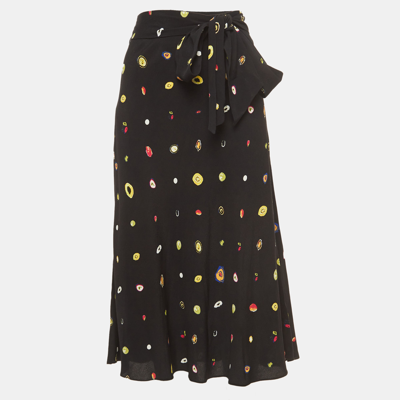 Pre-owned Diane Von Furstenberg Black Polka Dot Print Crepe Midi Skirt M