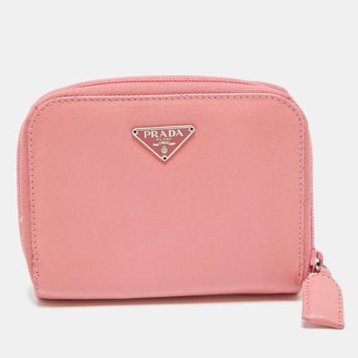 Pre-owned Prada Pink Saffiano Leather Zip French Wallet