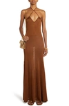 Tom Ford Viscose Jersey Knit Flared Long Dress In Light Brown