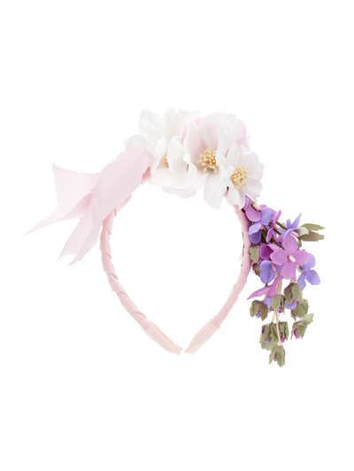 Monnalisa Kids'   Floral Satin Headband In Rosa Fairy Tale