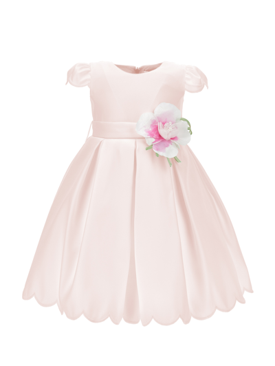 Monnalisa Kids'   Scalloped Mikado Dress In Dusty Pink Rose