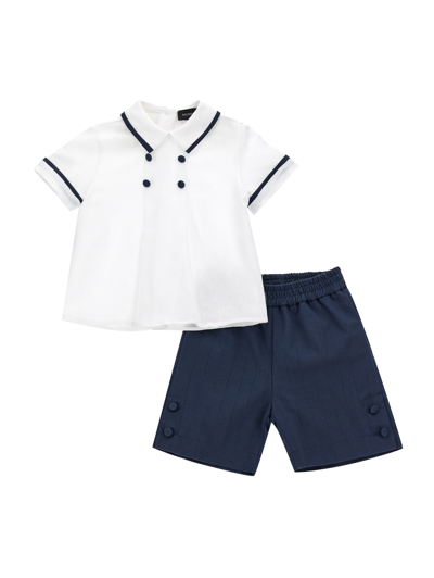 Monnalisa Kids'   Two-piece Linen Formal Suit In Cream + Navy Blue