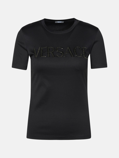 Versace Crystal Logo T-shirt In Black