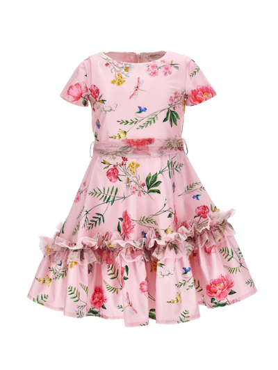 Monnalisa Kids'   Satin Dress With Tulle Details In Fairytale + Multicolor